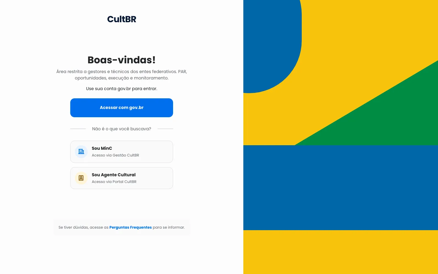Página de acesso do CultBR no domínio do Ministério da Cultura, com botão 'Acessar com gov.br'